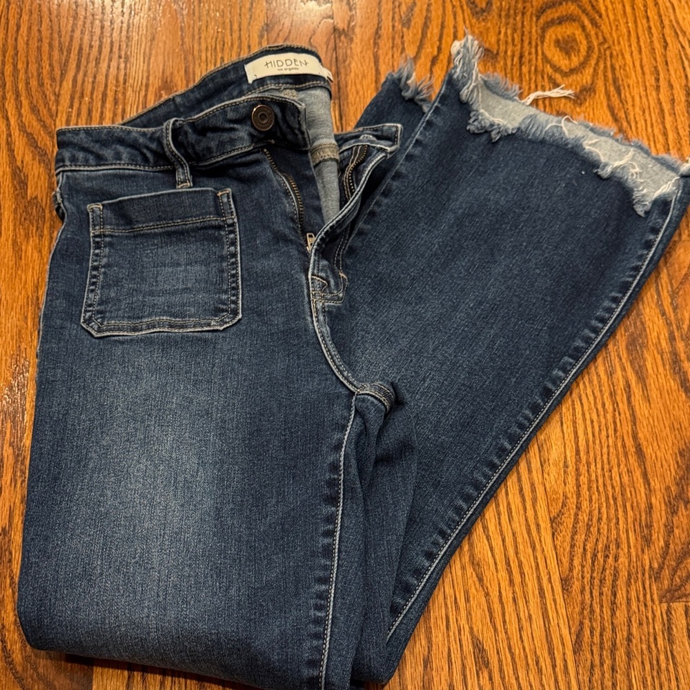 Hidden Denim Women's Dark Blue Frayed Hem Jeans